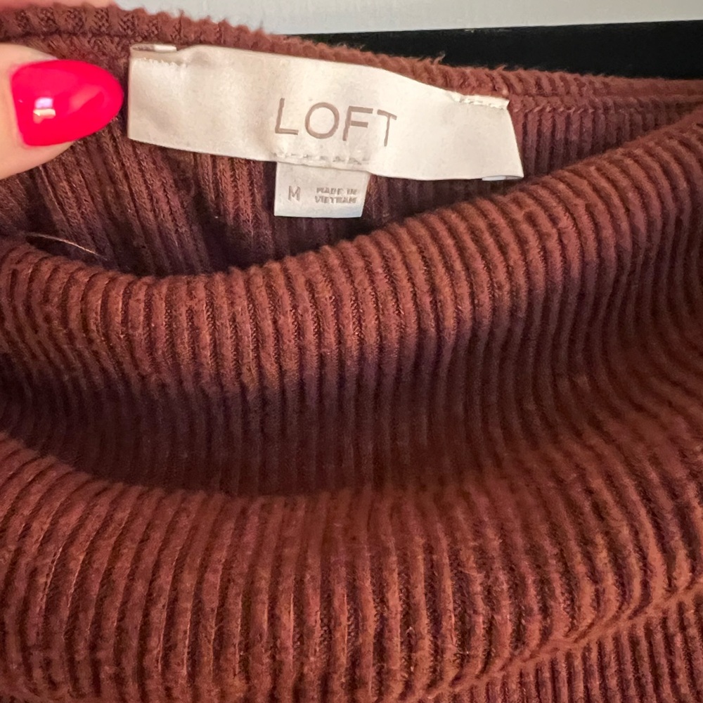 Loft Brown Off-shoulder Ribbed Dress - Picture 4 of 5